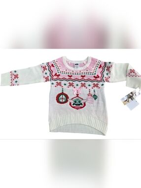 NWT Star Wars Pink & White The Child Holiday Knit Sweater - 3T